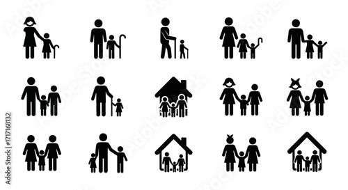 Vector Icons Set of Diverse family structures and relationships icon set vector illustration. EPS Editable