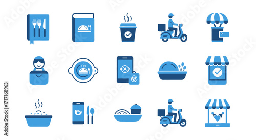 Vector Icons Set of Food delivery service and restaurant business flat icon set. EPS Editable