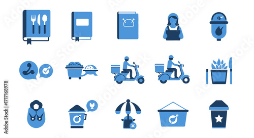 Vector Icons Set of Food Delivery Service and Restaurant Glyphs Icon Set. EPS Editable