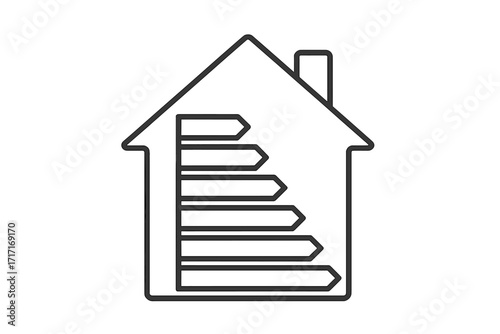 House energy efficiency rating chart vector line icon. Home energy performance certificate (EPC) label. Building audit for power consumption and green sustainability concept.