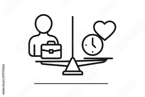 Work life balance icon vector. Thin line illustration showing healthy routine, lifestyle management, personal time balance, career and love harmony, time management, self-care