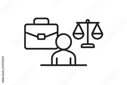Work life balance icon, vector thin line illustration with editable stroke showing healthy routine, lifestyle management, personal time balance, business and legal scales concept