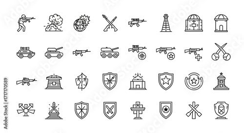 Vector Icons Set of Hand drawn military and war icons collection vector set. EPS Editable