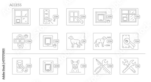 Vector Icons Set of Hand drawn sketch icon set for home access security zones and pets. EPS Editable