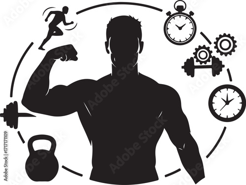Fitness man muscle workout time