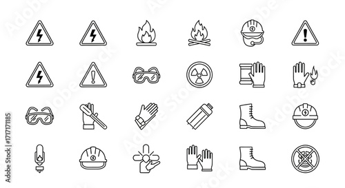 Vector Icons Set of Hand Drawn Workplace Safety and Hazard Warning Icon Set. EPS Editable