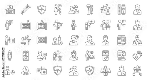 Vector Icons Set of Medical and Healthcare Thin Line Icons Set for Web and Mobile. EPS Editable