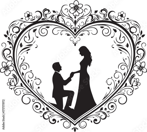 Marriage proposal heart silhouette