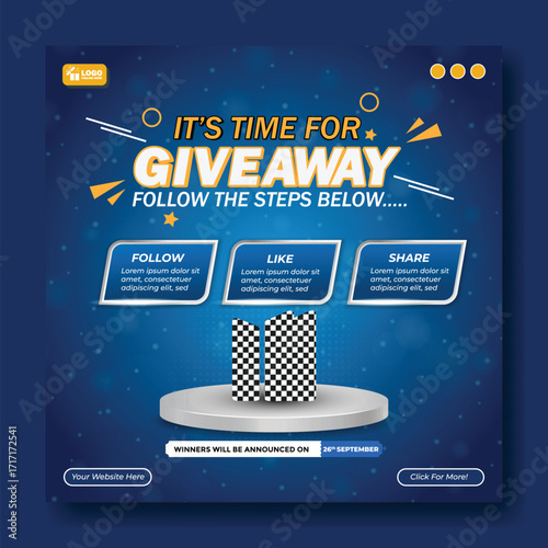 Its time for a giveaway win in 3 steps social media post template