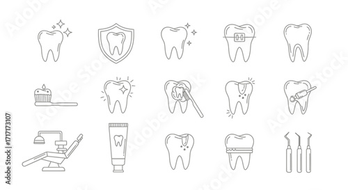 Vector Icons Set of dental care and dentistry line art icons collection. EPS Editable