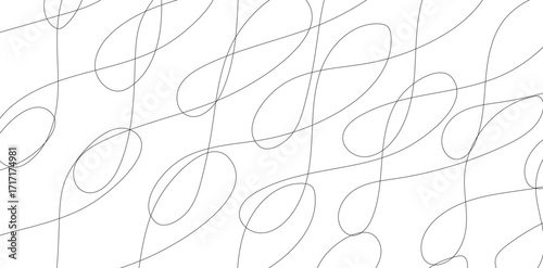 Seamless abstract background featuring fluid, black, curved lines on a bright white backdrop, creating a dynamic and minimalist modern design with a flowing and organic feel