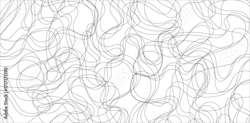 Minimalist background features an intricate tangle of flowing black lines over a crisp white canvas, creating a dynamic and abstract design with clean, modern aesthetic
