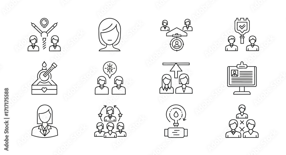 Fototapeta premium Vector Icons Set of Business Management and Human Resources Thin Line Icon Set 2. EPS Editable