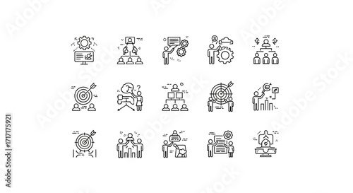Vector Icons Set of Business Strategy and Success Thin Line Icons Set. EPS Editable