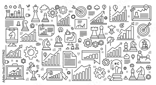 Vector Icons Set of Business Strategy Growth and Success Hand Drawn Icon Pattern. EPS Editable