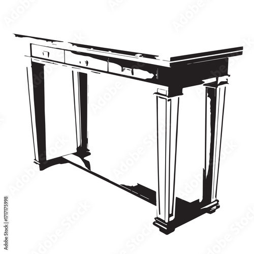 Black expandable console table Silhouette Vector, High Quality Illustration on White Background