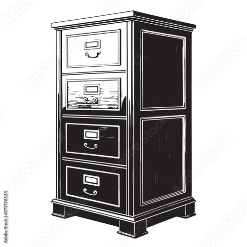 Black filing cabinet Silhouette Vector, High Quality Illustration on White Background