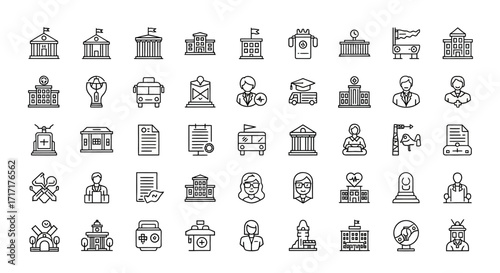 Vector Icons Set of Government Politics and Law Thin Line Icons Vector Set. EPS Editable