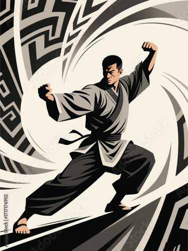 Master Karate Illustrator Artwork Design Template Poster