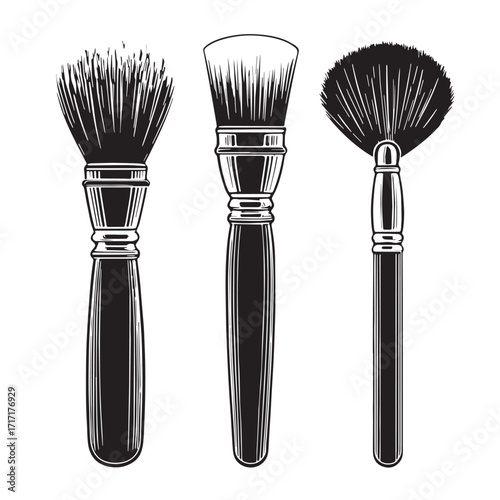 Black foam brushes Silhouette Vector, High Quality Illustration on White Background