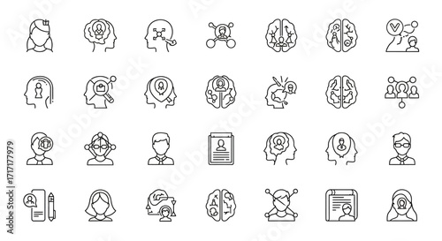 Vector Icons Set of Psychology Mental Health and Personality Doodle Icon Collection. EPS Editable