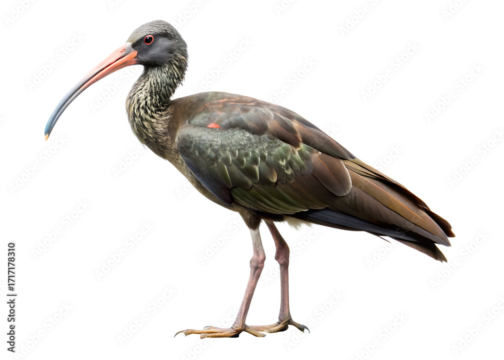 Obraz premium Juvenile White Ibis Bird With Long Downcurved Beak Standing wading bird long beak isolated on a transparent background