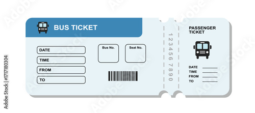 Bus Ticket Template. Journey Pass. Intercity Bus Ticket Vector. Bus Ticket Design.