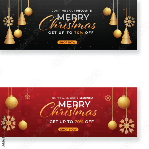 Merry Christmas Sale Header Or Banner Design With 70% Discount Offer In Two Color Options.