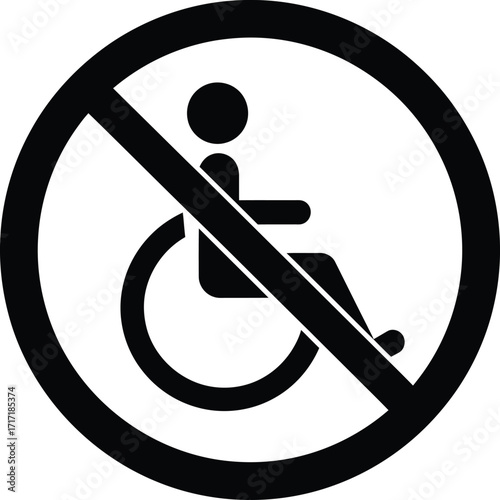 A black and white prohibitory sign indicating no wheelchair access or inaccessibility for disabled people.