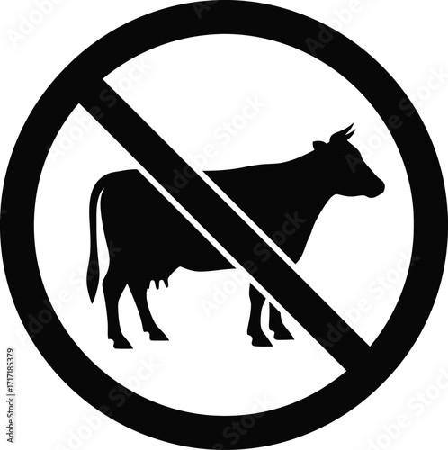 A black and white sign indicating that cows are not allowed in the area.