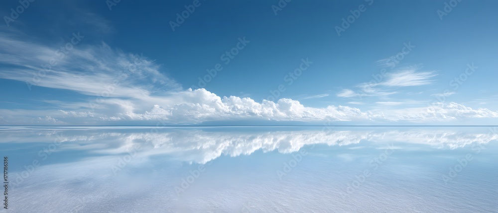 Obraz premium panoramic surreal salt flat reflecting sky so perfectly it creates an infinite blank negative space