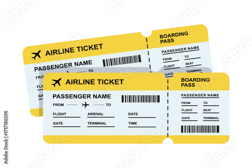 Airline Tickets and Boarding Passes. Airline Boarding Pass Graphic Set. Flight Ticket Illustrations. Airline Ticket Illustration Pack