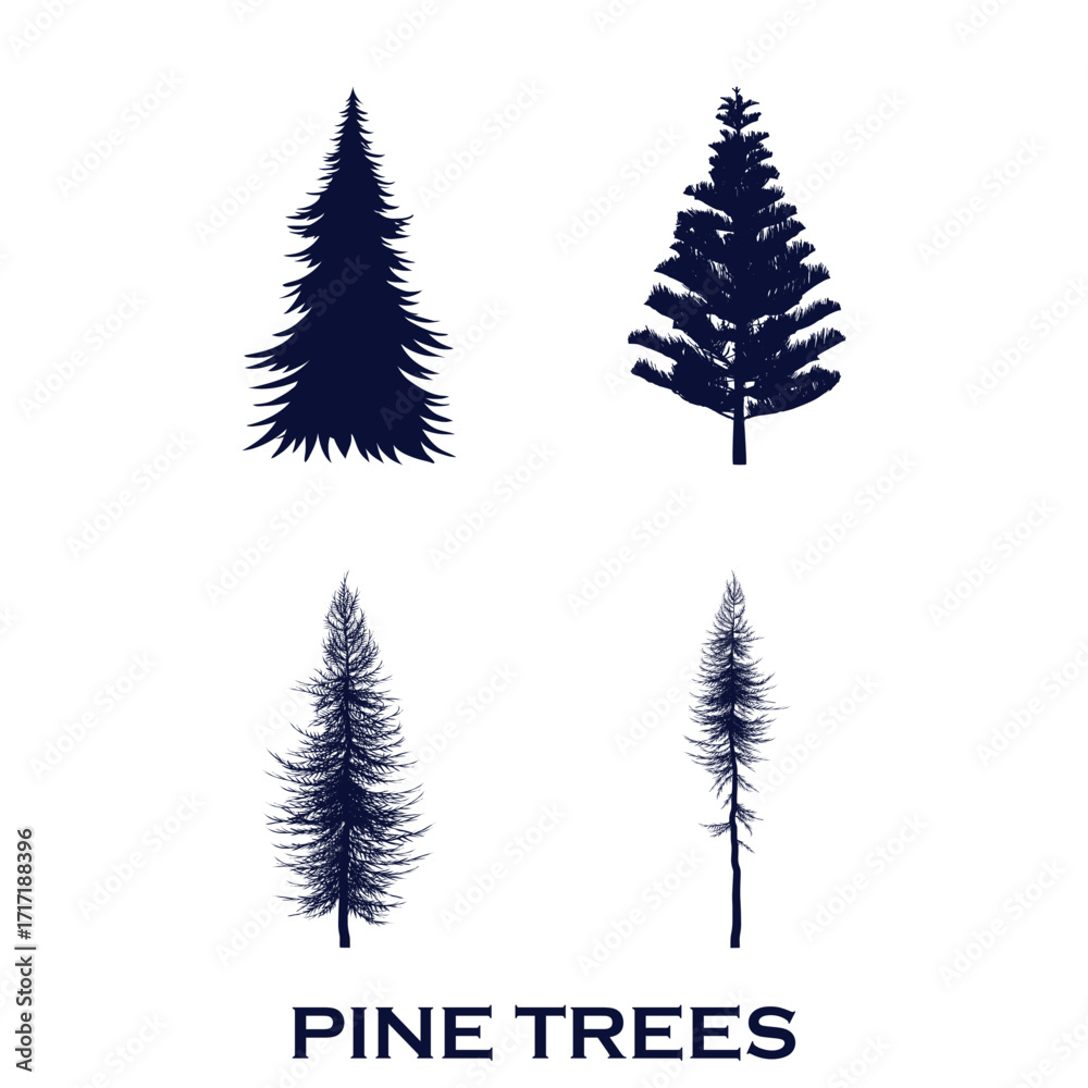Fototapeta premium set vintage pine tree collection silhouette vector art