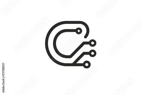 Letter C minimal logo icon design. Technology vector template element. Digital interface, hardware engineering concept. Graphic made of circuits for data connection.