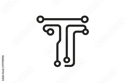 Letter T logo tech icon design. Technology circuit board concept. Vector graphic for digital interface, hardware, engineering. Electronic path, connect, network symbol.