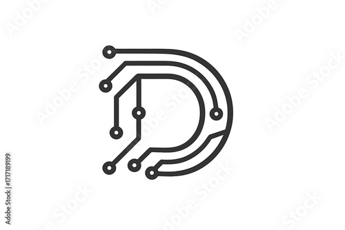 Letter D logo icon design vector. Tech monogram concept for technology business. Digital circuit board graphic element for hardware, engineering, data, and software branding.