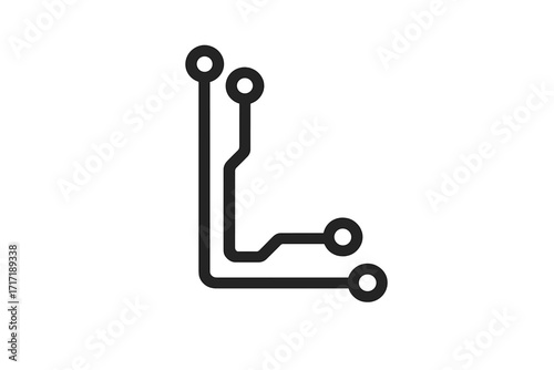 Letter P technology logo icon design. Minimalist vector graphic for digital interfaces, hardware, engineering. Abstract circuit board concept for tech branding and networking.