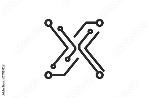 Letter X logo icon vector. Minimal tech style graphic element. Concept for technology, digital interface, hardware, engineering. Abstract circuit board for app branding.