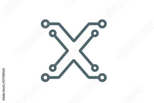 Letter X logo icon design. Minimal vector graphic for technology, digital interfaces, hardware engineering. Abstract tech monogram concept made of circuit board connection lines.