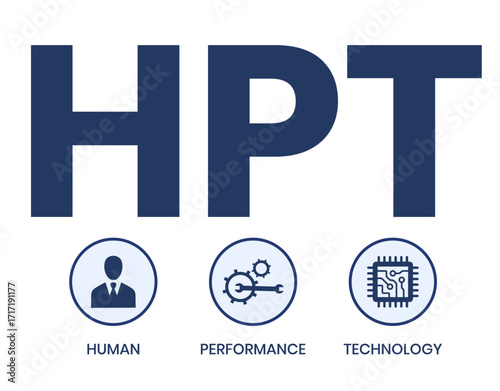 HPT, Human Performance Technology acronym. Concept with keyword, people and icons. Flat vector illustration. Isolated on white.