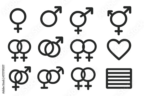 Set of Gender and Sexual Orientation Symbols, LGBTQ+ Icons and Signs, Gender Identity, Sexuality Symbols, Love and Equality, Vector Illustration with Transparent Background