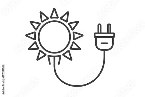 Solar energy concept vector icon with sun, electric plug, renewable power, clean energy, sunlight icon, sustainable electricity, green energy symbol