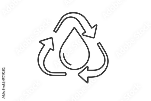 Water drop with recycle arrows symbol. Vector line outline illustration for water conservation concepts, sustainable eco-friendly design, reusing and recycling water cycle icon.