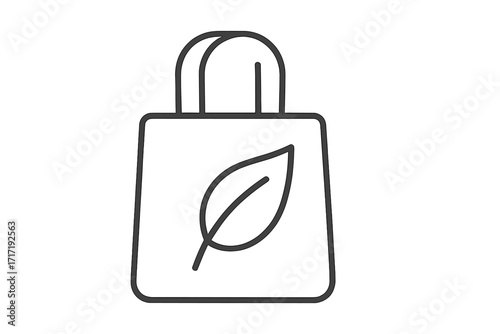 Eco-friendly reusable shopping bag icon with leaf design, thin line vector illustration, outline symbol of sustainable and green lifestyle, transparent background