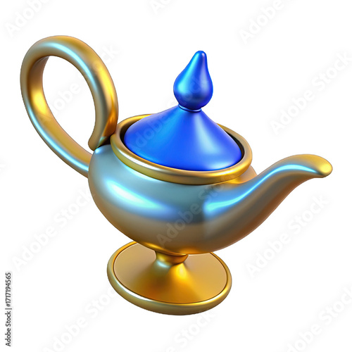 3D Golden Magic Lamp - Genie & Wish Symbol