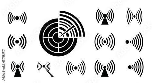Minimalist Radar and Wireless Signal Vector Icon Set for Technology Design