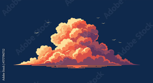 A beautiful illustration of vibrant orange and pink clouds in the sky