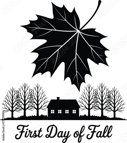 First day of fall premium silhouette vector template. Autumn leaf vector art