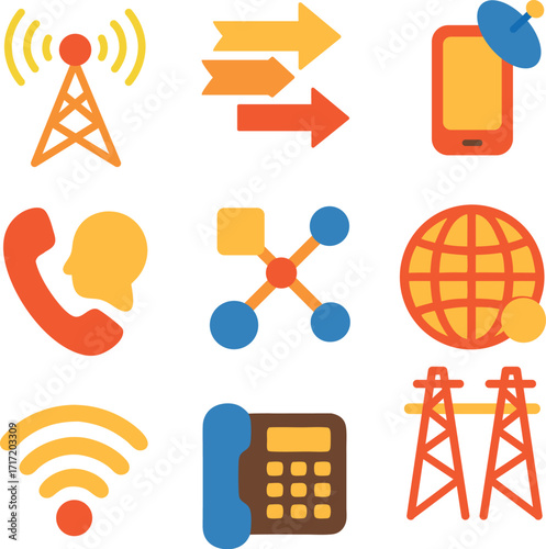 Communication technology depicted through cell towers and telephones. Suitable for telecommunication industry materials, digital networking concepts, and technology blog posts.