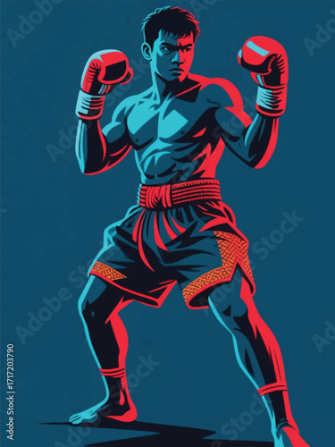 Muay Thai athletes Illustrator Artwork Design Template Poster